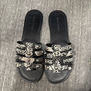 Marc Fisher Black and Gray Slide Sandals